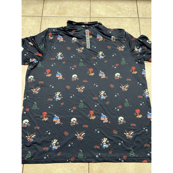 Grunt Style Shirt Mens 3XL Blue Golf Polo Patriotic July 4th America Skull AOP - Picture 6 of 8